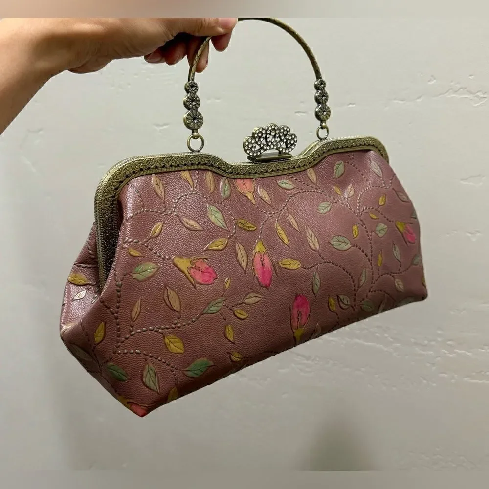 Handmade Vintage Style Genuine Embossed Cowhide Crown Shade Closure Satchel